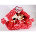 Valentines Special Beautiful Plush Red Love Hut with Couple Teddy Bears Valentines Special Beautiful Plush Red Love Hut with Couple Teddy Bears
